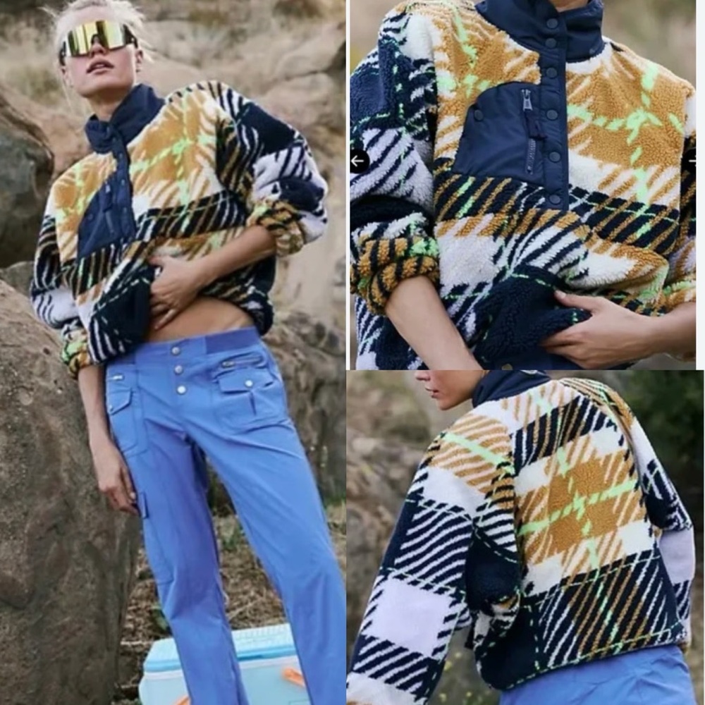 Free People Movement New Hit The Slopes Fleece Jacket Plaid Twilight Combo